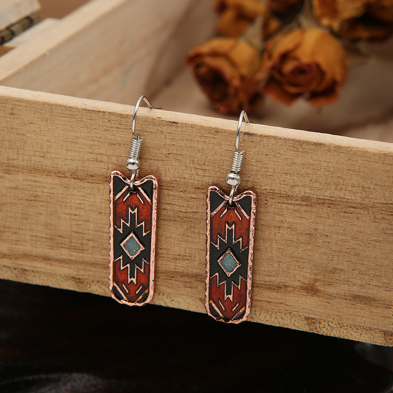 Wholesale Bohemian Western Style Enamel Drop Earrings Alloy Geometric Ethnic Jewelry Gift Boutique Resale