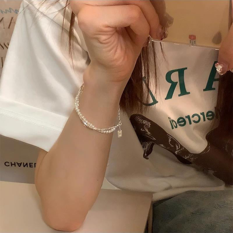 Wholesale Pearl and silver beads fashionable niche heavy industry bracelet