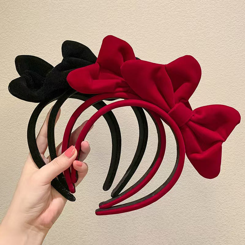 Wholesale Christmas New Year Wine Red Velvet Red Three-dimensional Bow Hair Headband