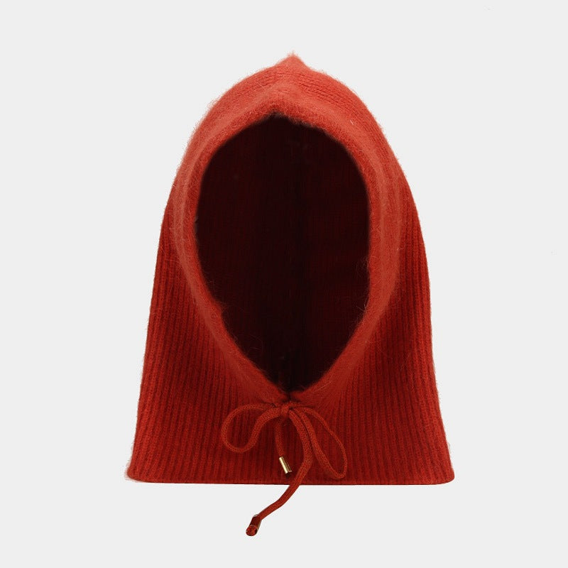 Wholesale 2023 Winter Rabbit Fur Warm Neck Protector Hooded Integrated Knitted Hat Woolen Hat