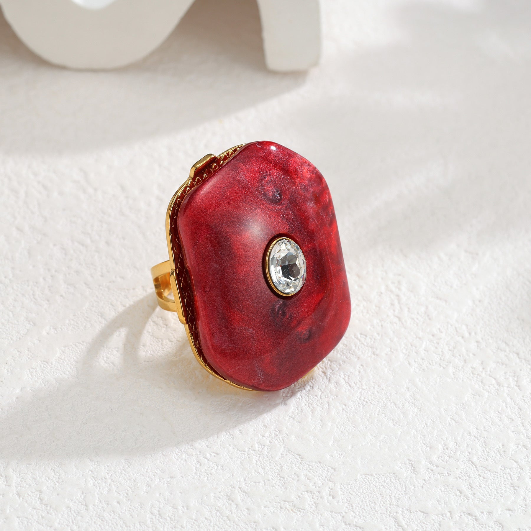 Wholesale Geometric Stone Stainless Steel Ring Open Adjustable Niche Design Fashion Jewelry Accessory For Boutique Resale