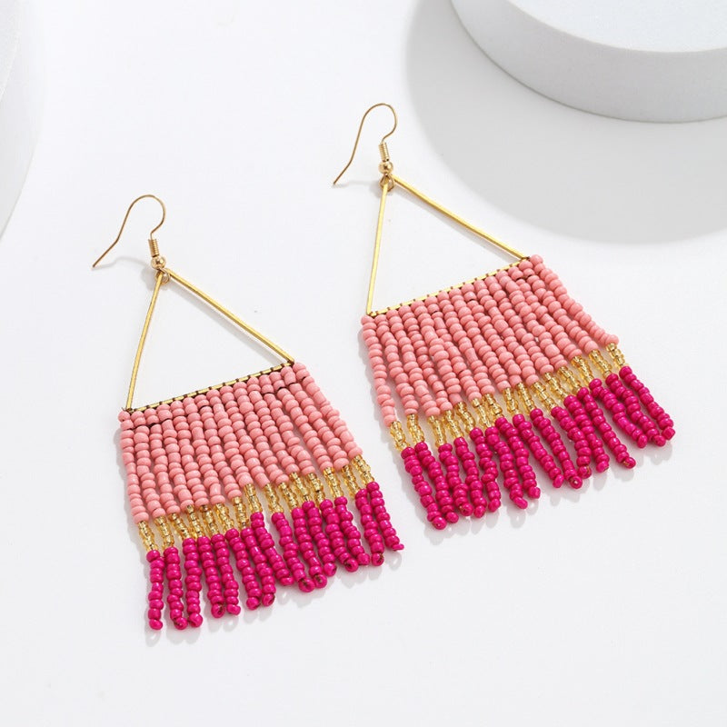 Wholesale Vintage Bohemian Handmade Tassel Rice Bead Earrings