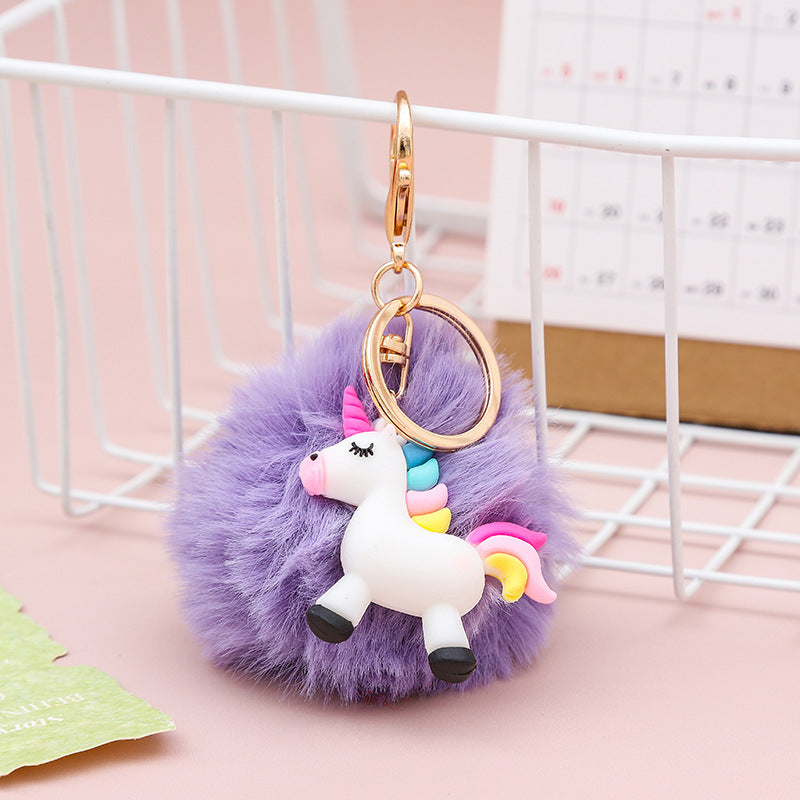 Wholesale Cute Hairball Rainbow Horse Keychain