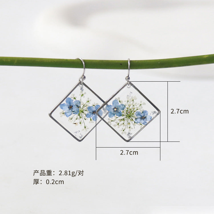 Wholesale 6pcs/pair Blue Forget-me-not Handmade Glue Real Flower Earrings