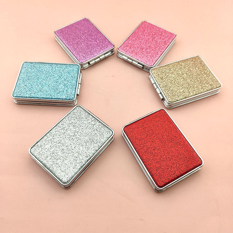 Wholesale Folding Double-sided Glitter PU Leather Color Printing Makeup Mirrors