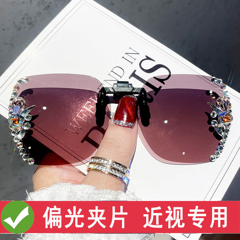 Wholesale Rhinestone Myopia Clip-On Women's UV Protection Driving Special Polarized Clip-On Sunglasses