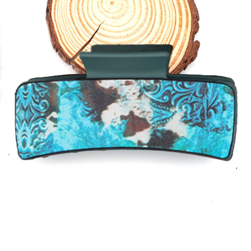 Wholesale Cowboy Style Blue Green Printed Shark Hair Claw Clip For Women Large Plastic Hair Clip Gift