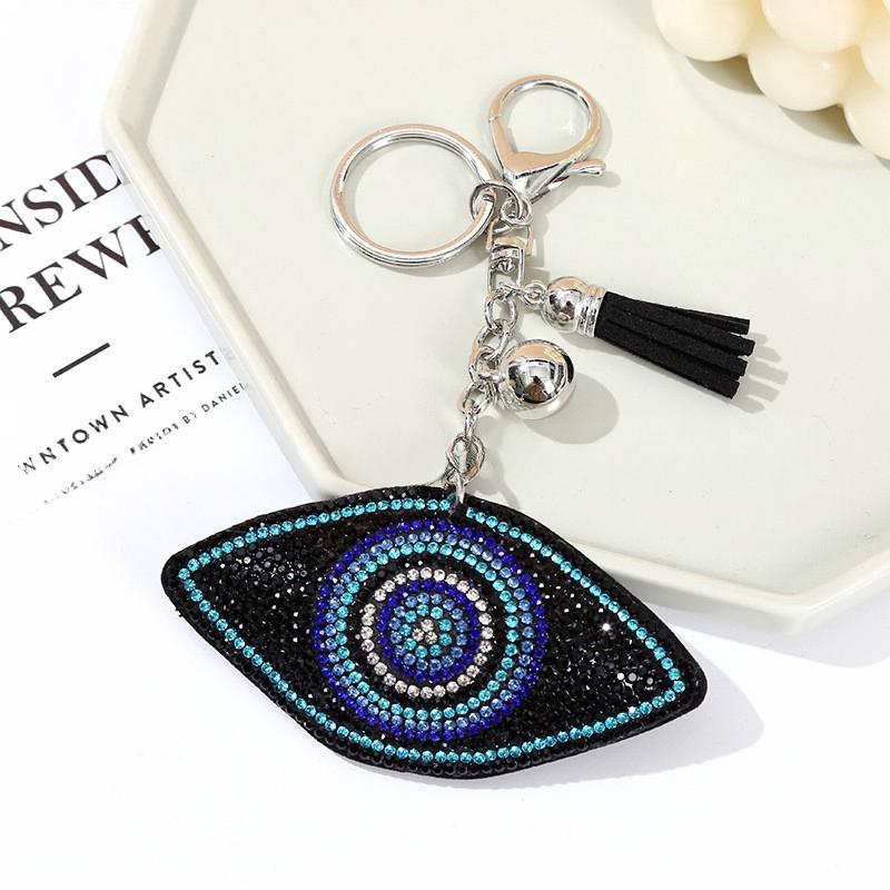 Wholesale 12pcs velvet diamond devil evil eyes keychain small tassel