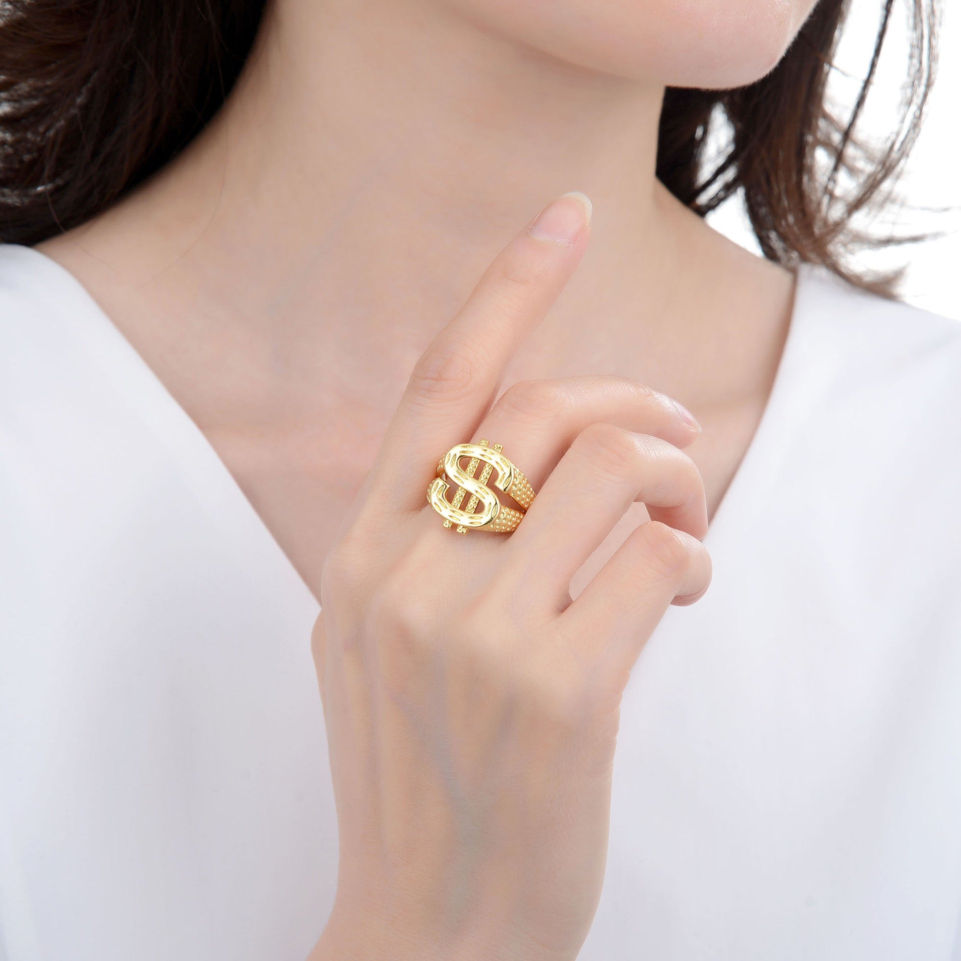 Wholesale Dollar Sign Open Adjustable Punk Ring