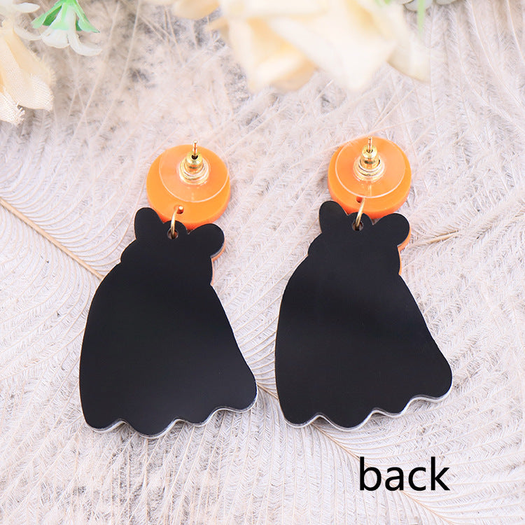 Wholesale Halloween Ghost Cute Orange Bow Ghost Ghost Handmade Acrylic Drop Earrings