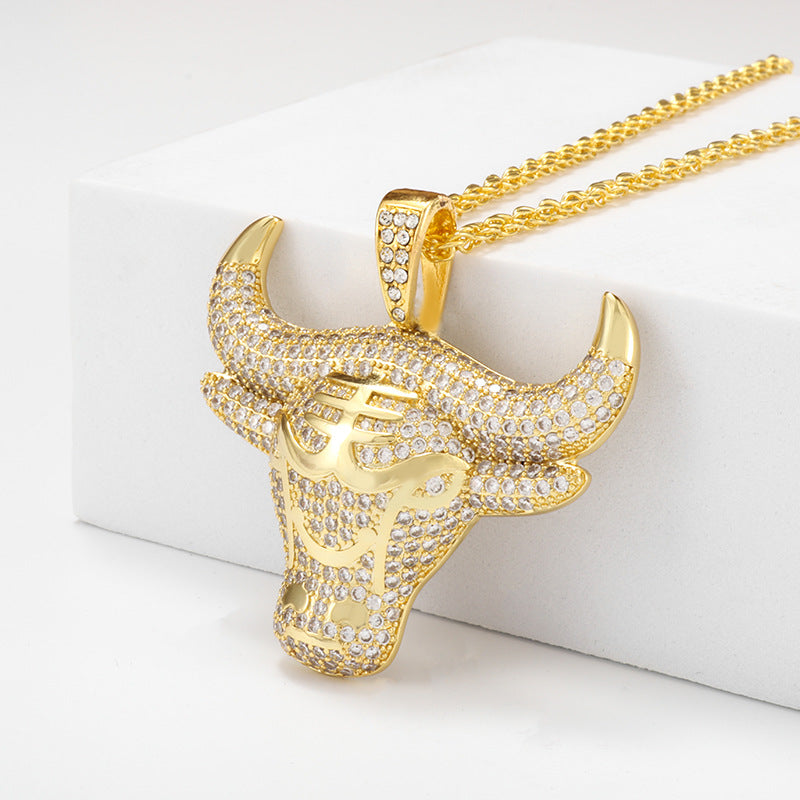 Wholesale Micro Paved Zircon Bull Head Alloy Necklace