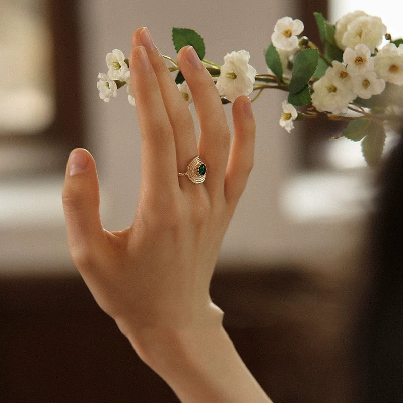 Wholesale Emerald Straw Hat Ring Elegant Retro Luxury Adjustable Ring