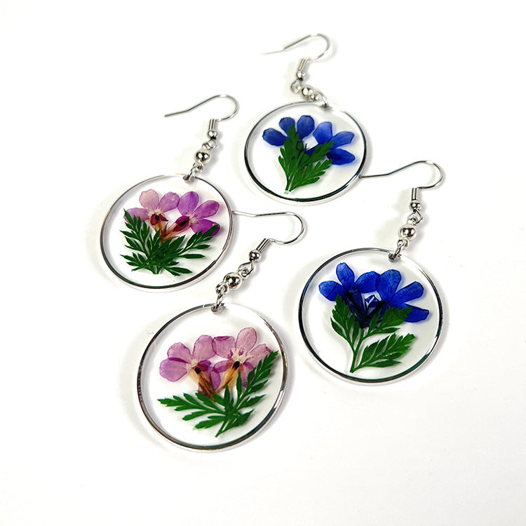 Wholesale 6pcs Creative Handmade Dripping Resin Dried Flower Specimen Earrings