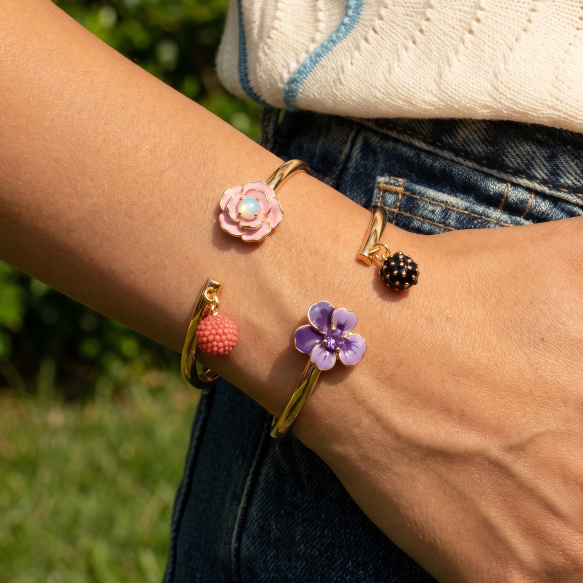 Wholesale Enamel Fruit Open Bangle Bracelet Gold Plated With Pomegranate Strawberry Cherry Watermelon Motifs Women S Fashion Jewelry Gift