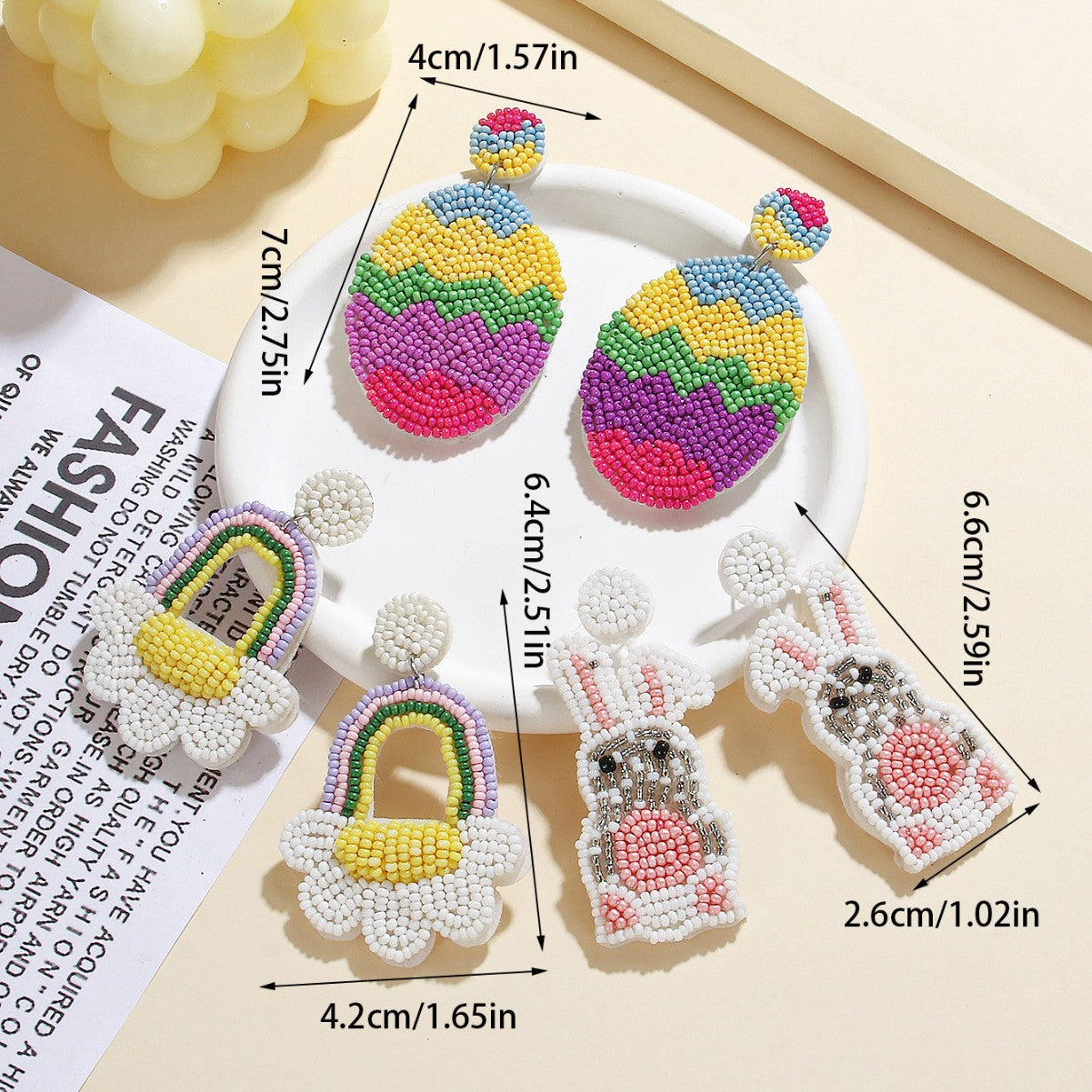 Wholesale New Easter Beaded Earrings Handmade Fabric Rice Beads Bohemian Creative Bunny Flower Basket Earrings