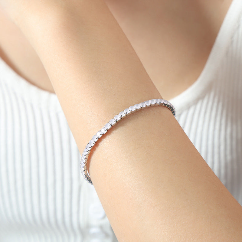 Wholesale Baroque Faceted Colorful Zircon Stretch Titanium Steel Gold Plated Bracelet