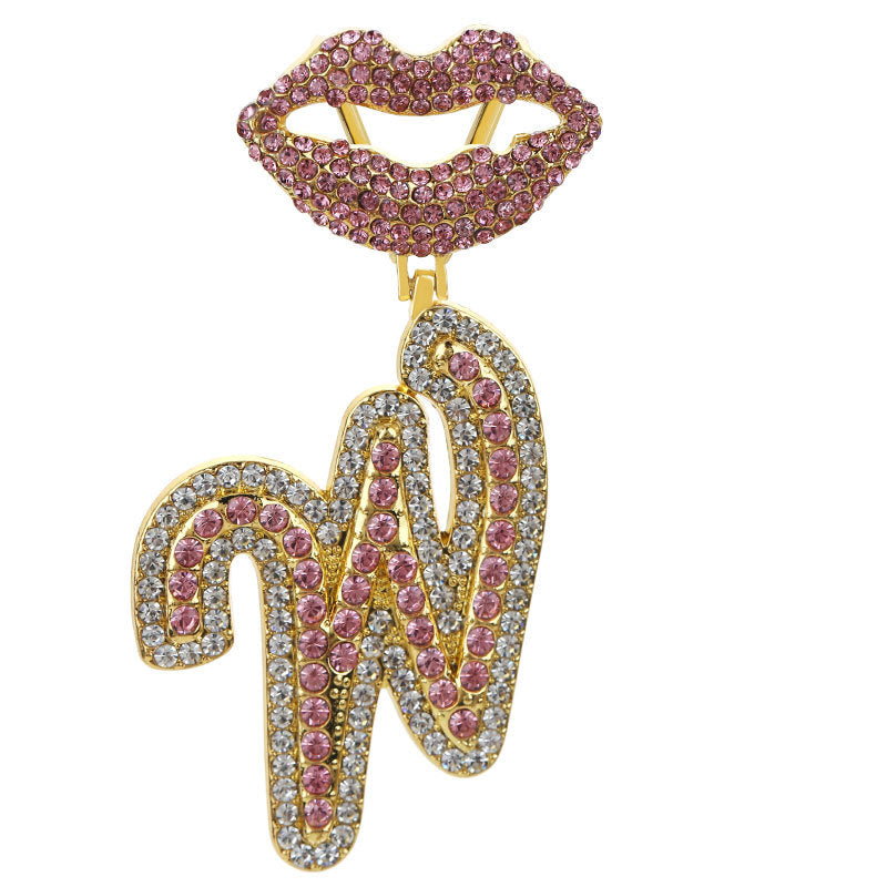 Wholesale Full Diamond Lips 26 Letters Pendant Necklace