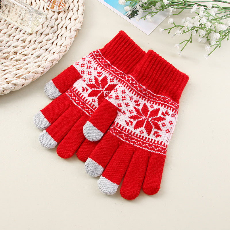 Wholesale Christmas Snowflake Touch Screen Knitted Thickened Gloves