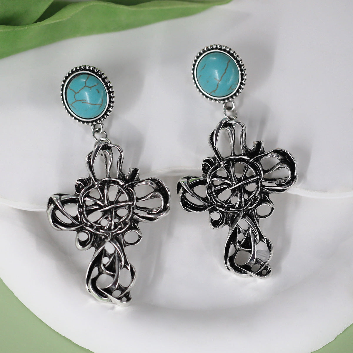 Wholesale Irregular Pleated Turquoise Earrings