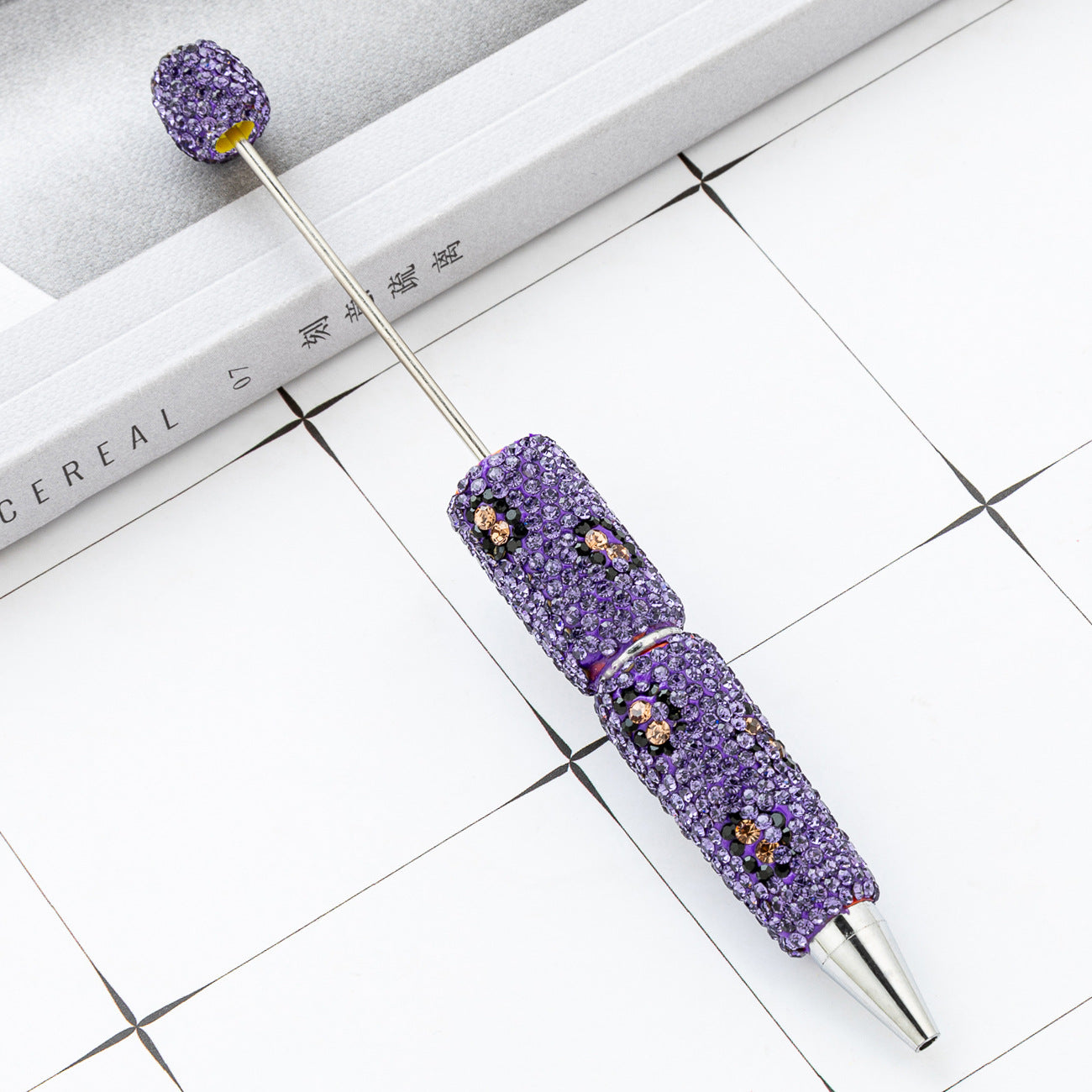 Wholesale Leopard print multi-color plastic diamond studded  beadable pens