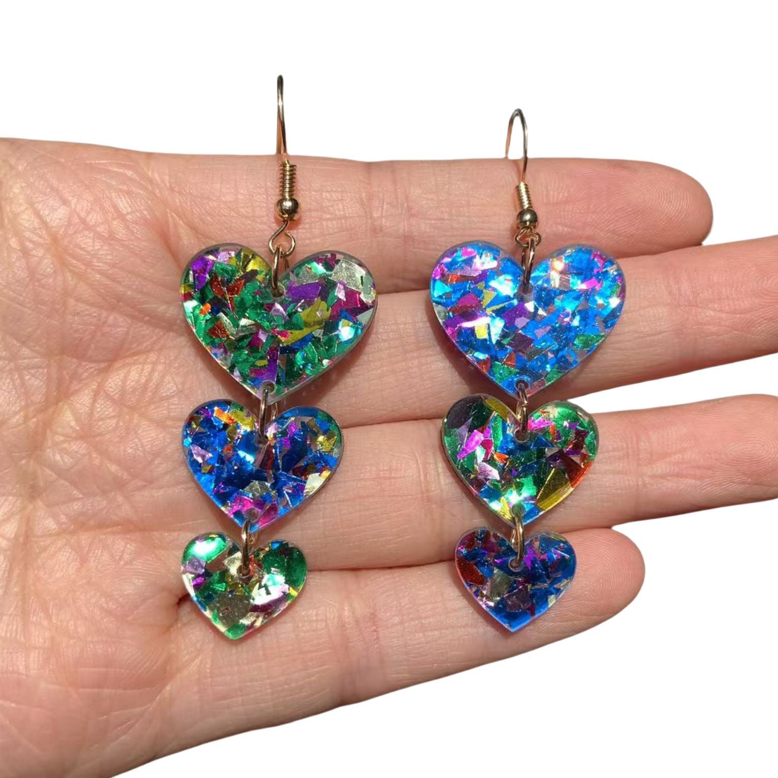 Wholesale Acrylic sequin asymmetrical heart-shaped triple personality simple retro earrings