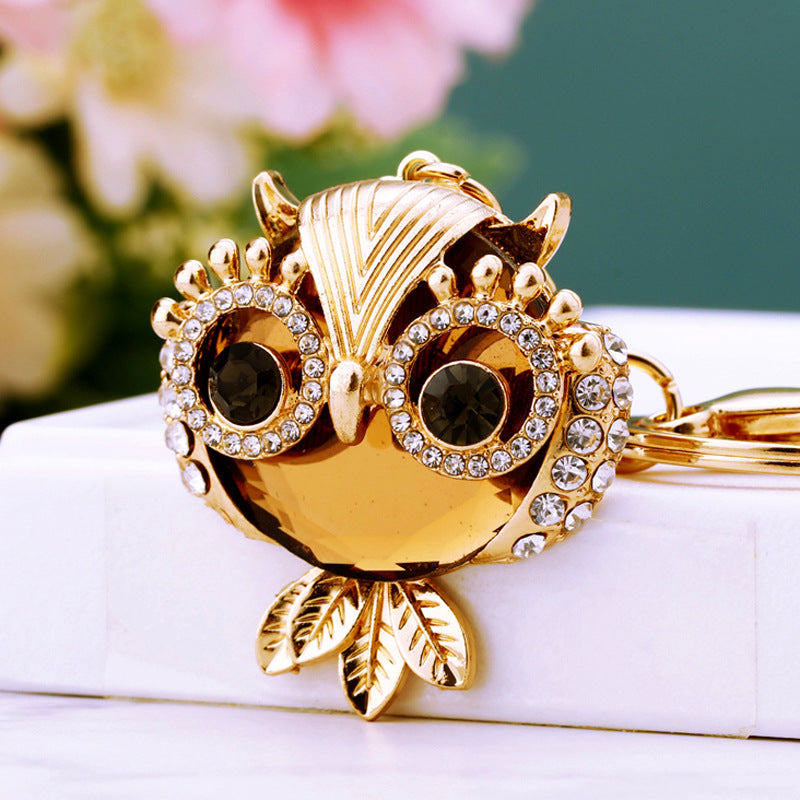Wholesale Pink Rhinestone Owl Car Keychain Metal Key Ring Bag Charm Fashion Accessory Gift