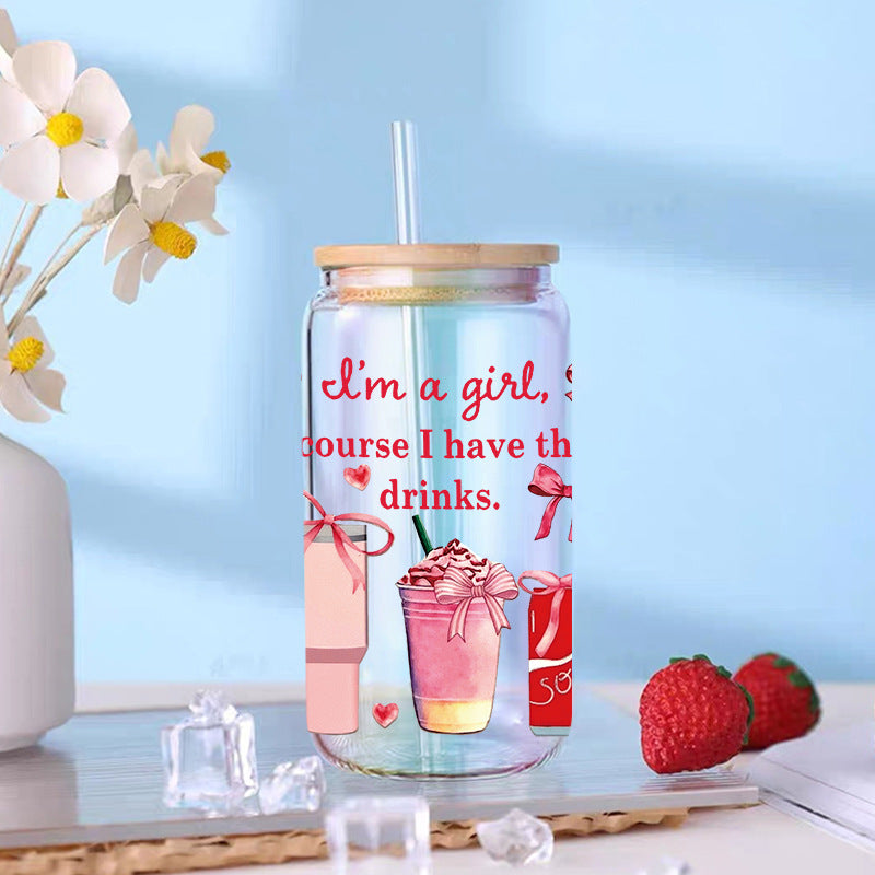 Wholesale pink bow  16oz Cup UV DTF Wraps