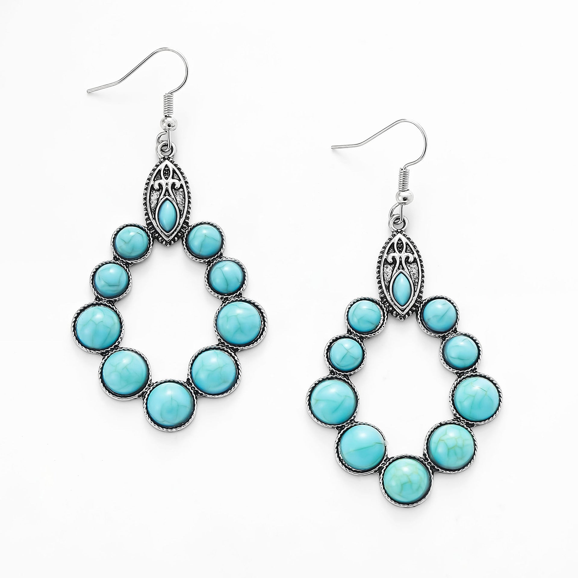 Wholesale Vintage Bohemian Turquoise Drop Shape Hollow Earrings