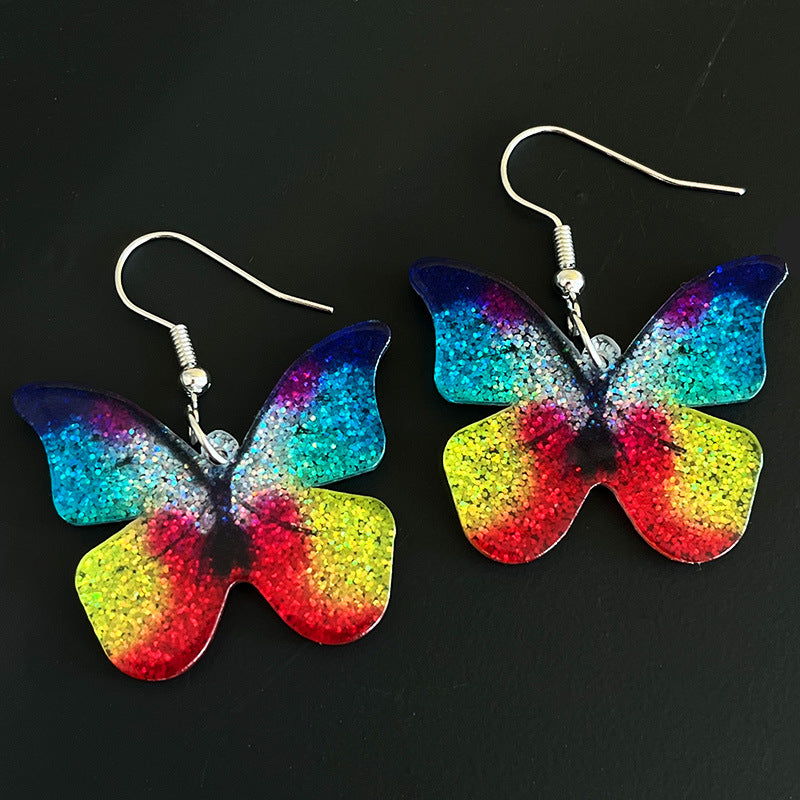 Wholesale 2PCS Fresh Flowers Butterfly Sparkling Acrylic Earrings