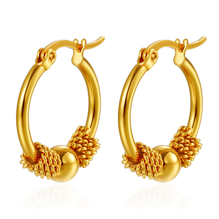Wholesale 18K gold earrings round spring clip bead earrings niche simple design women's fashion