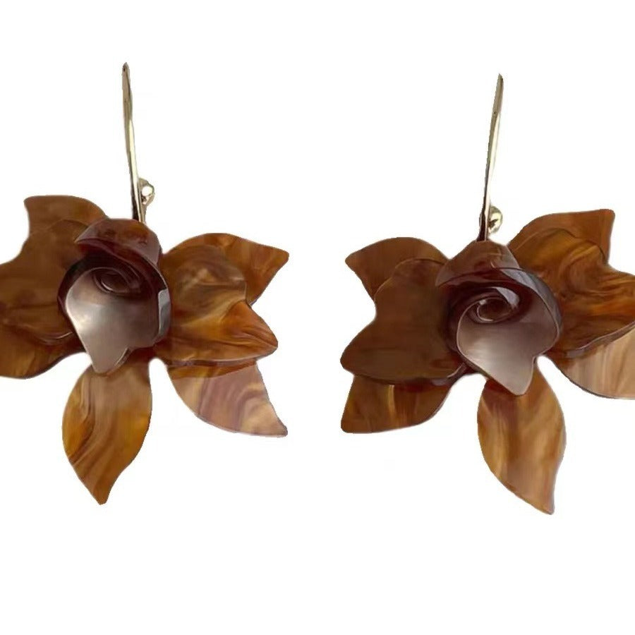 Wholesale Gardenia White Coffee Retro Flower Metal Earrings