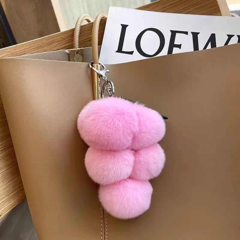 Wholesale Cute Grape Imitation Rex Rabbit Fur Plush Ball Keychain