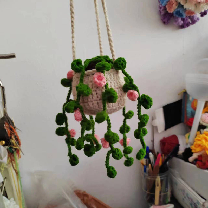 Wholesale Car Hanging Ornament Handmade Wool Crochet Chlorophytum Potted Plant