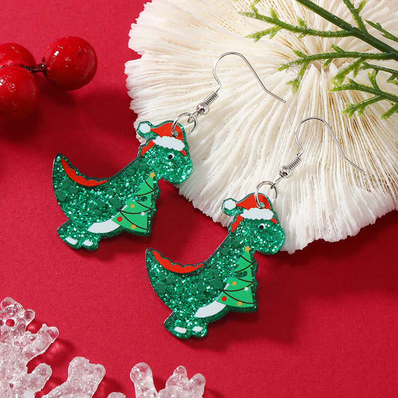 Wholesale Acrylic earrings with Santa hat  elk and dinosaur prints