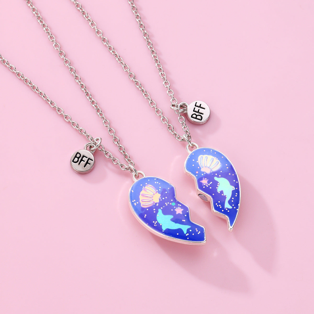 Wholesale children' s love dolphin shell clavicle chain BFF good friend magnetic necklace