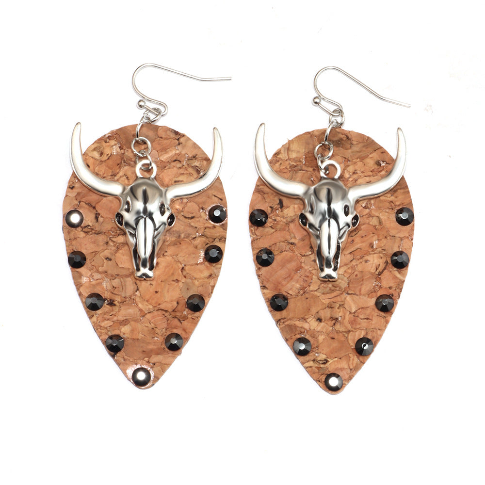 Wholesale West Denim Leather Earrings with Diamonds