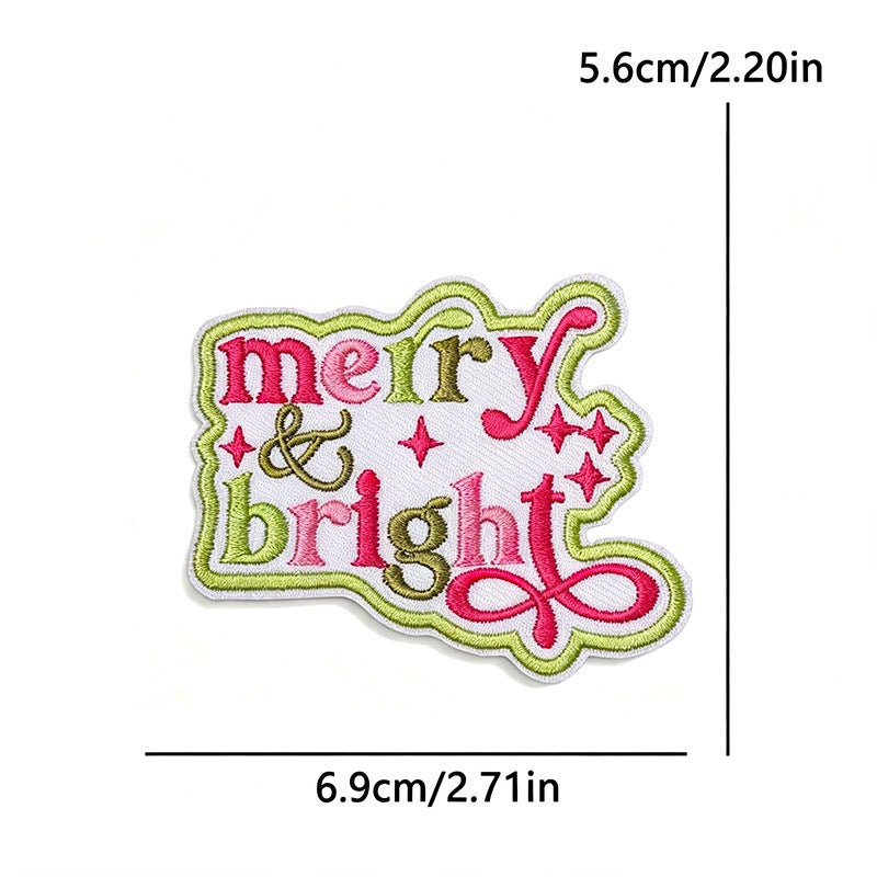 Wholesale Polyester Cartoon Christmas Letter Embroidered Patches For Clothing Hats Phone Cases DIY Decorative Accessory