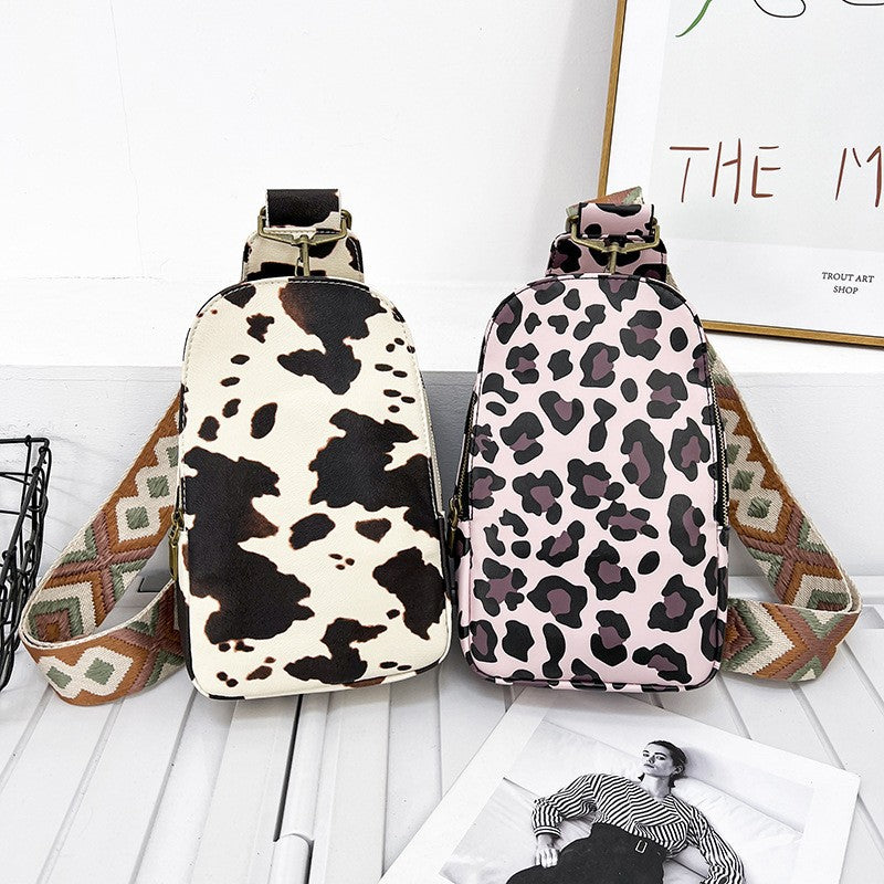 Wholesale Western Style PU Cow Print Leopard Print Sunflower Chest Bag Crossbody Bag
