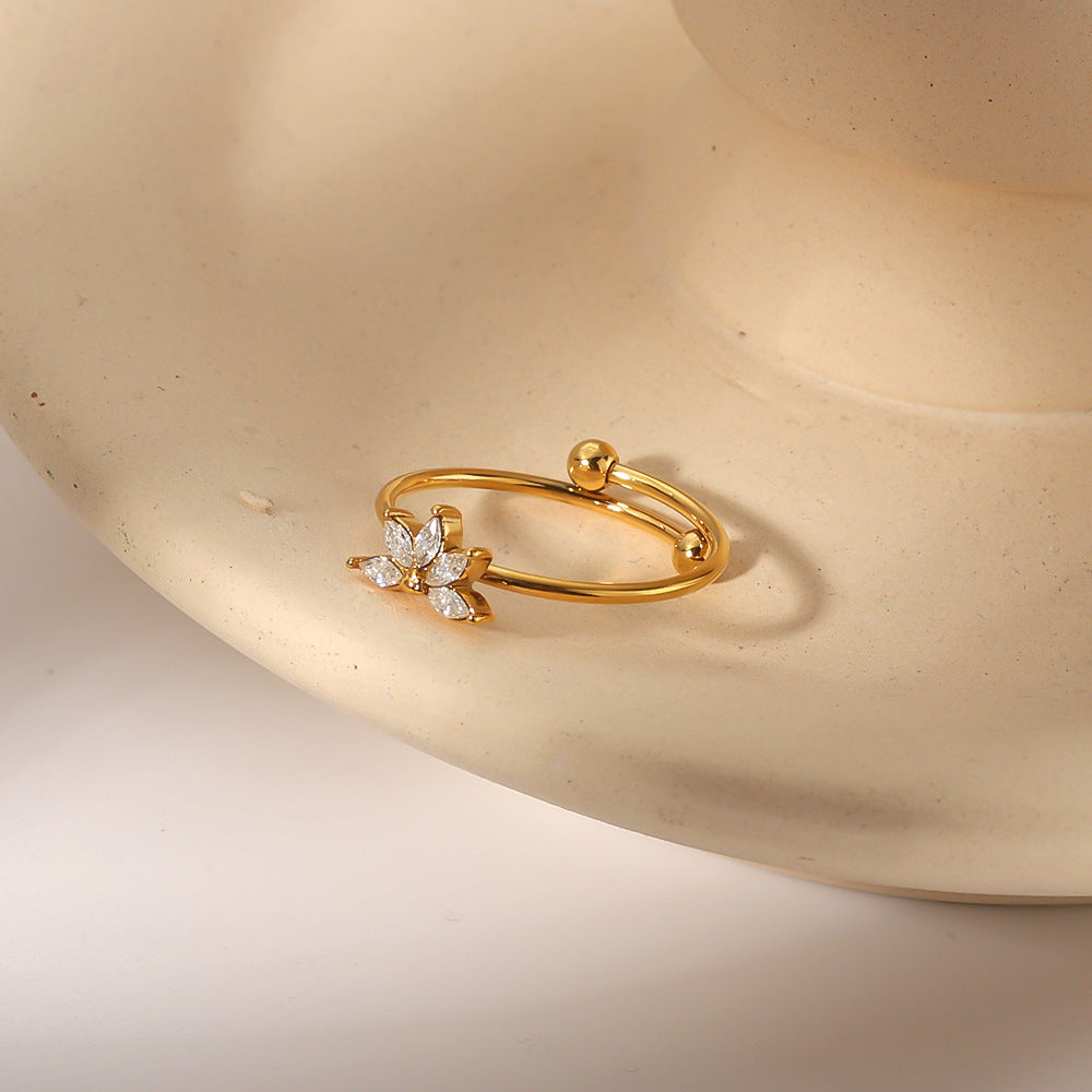 Wholesale Opening Adjustable Geometric Flower Stainless Steel Plated 18K Diamond Ring
