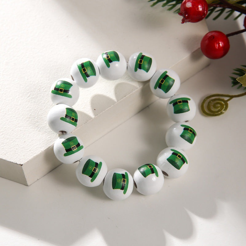 Wholesale St. Patrick's Day Wooden Beads Bracelet on White Background