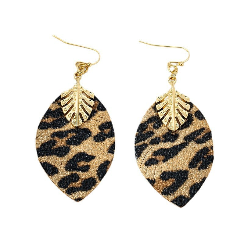 Wholesale leopard leaf fashion simple cold temperament unique high creative sense earrings