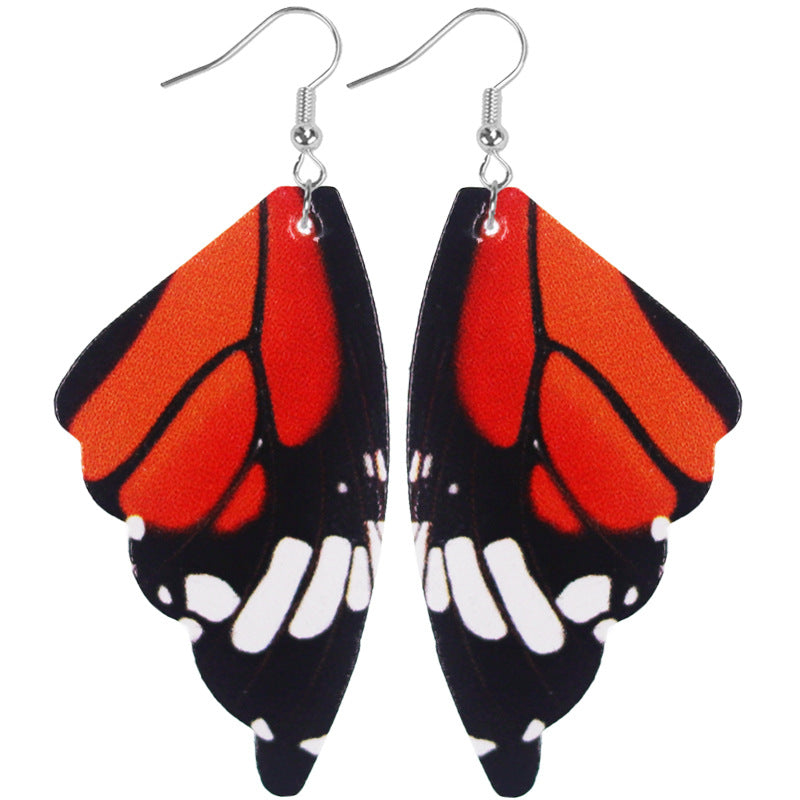 Wholesale 2pairs/pack 3D Simulated Butterfly Wings Symmetrical Leather Earrings
