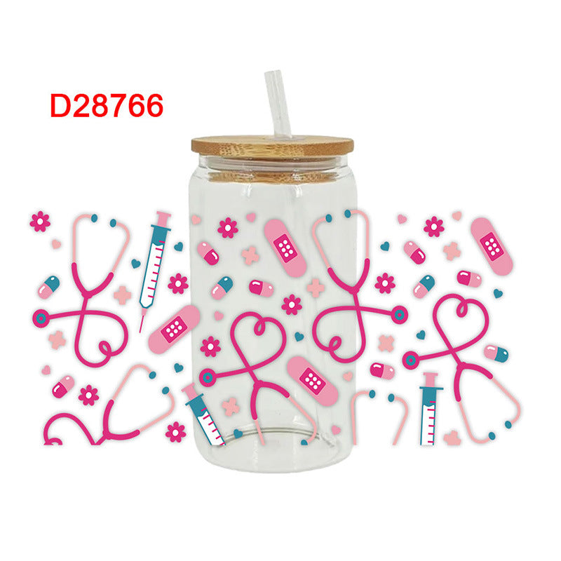 Wholesale Color Needle Tube stethoscope Medical 16oz Cup UV DTF Wraps