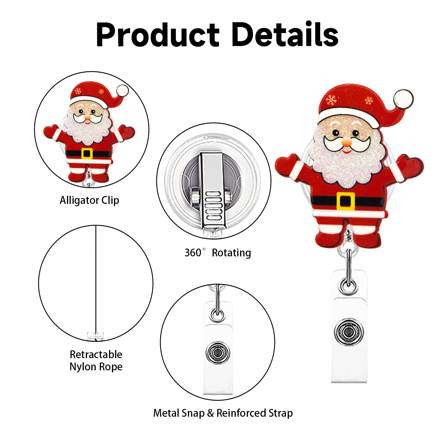 Wholesale Christmas acrylic glitter snowman Christmas tree telescopic clip rotating easy pull buckle