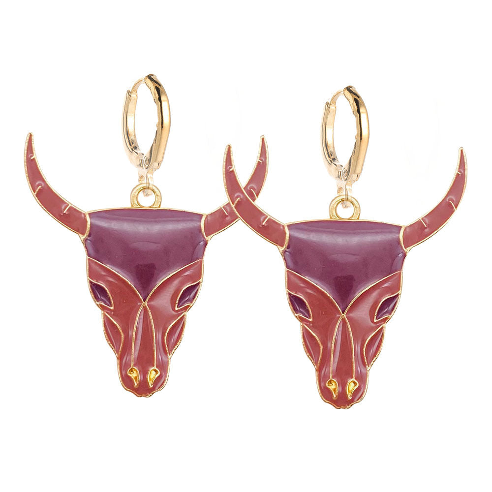 Wholesale Vintage Bull Head Pink Hat Cowboy Boots Earrings