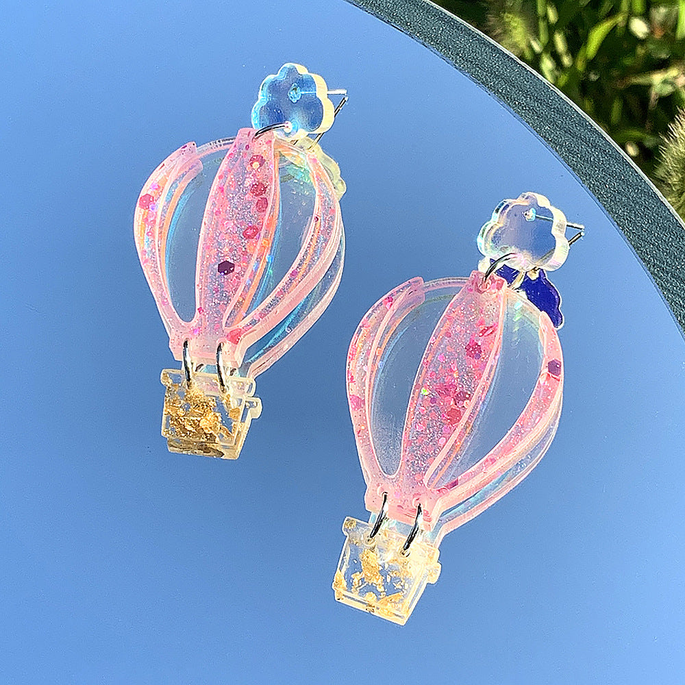 Wholesale new fashion earrings trend creative acrylic colorful hot air balloon Christmas earrings jewelry earrings