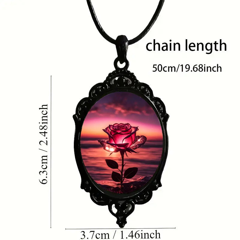 Wholesale Beautiful Seaside Sunset Rose Pattern Glass Necklaces