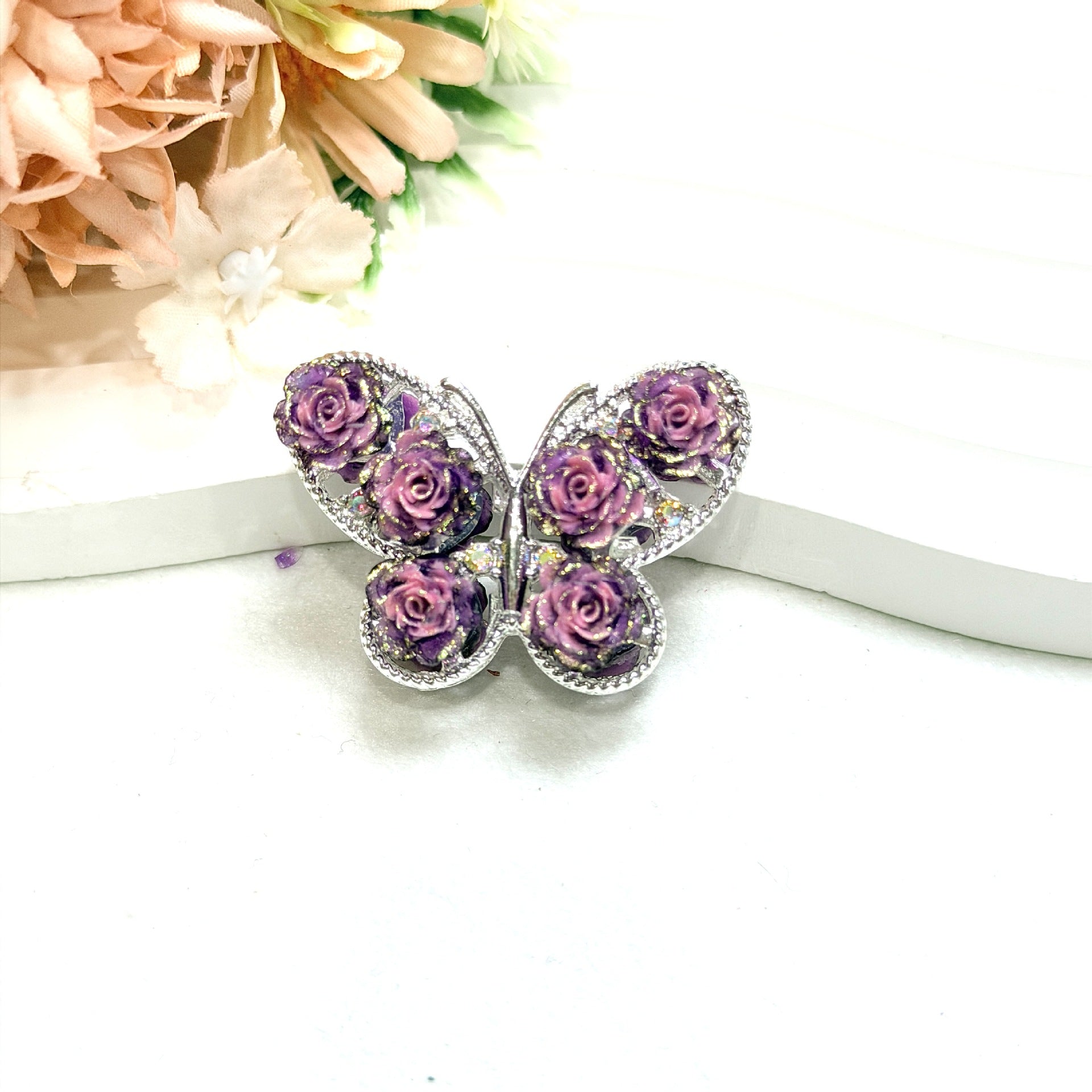 Wholesale 10pcs Colored alloy butterfly rose straight hole beads