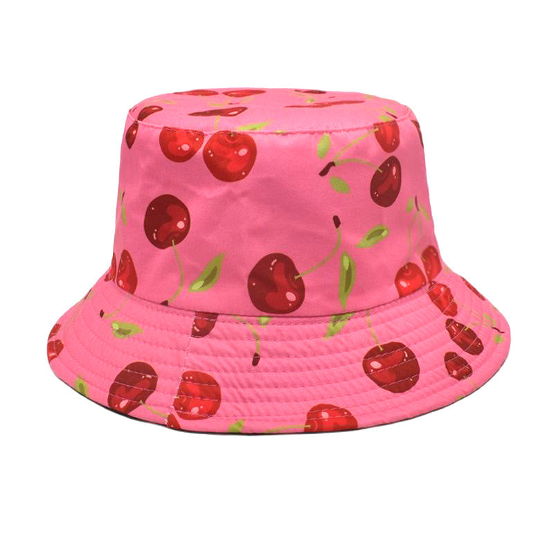 Sombrero de cubo de patrón de cereza de poliéster al por mayor