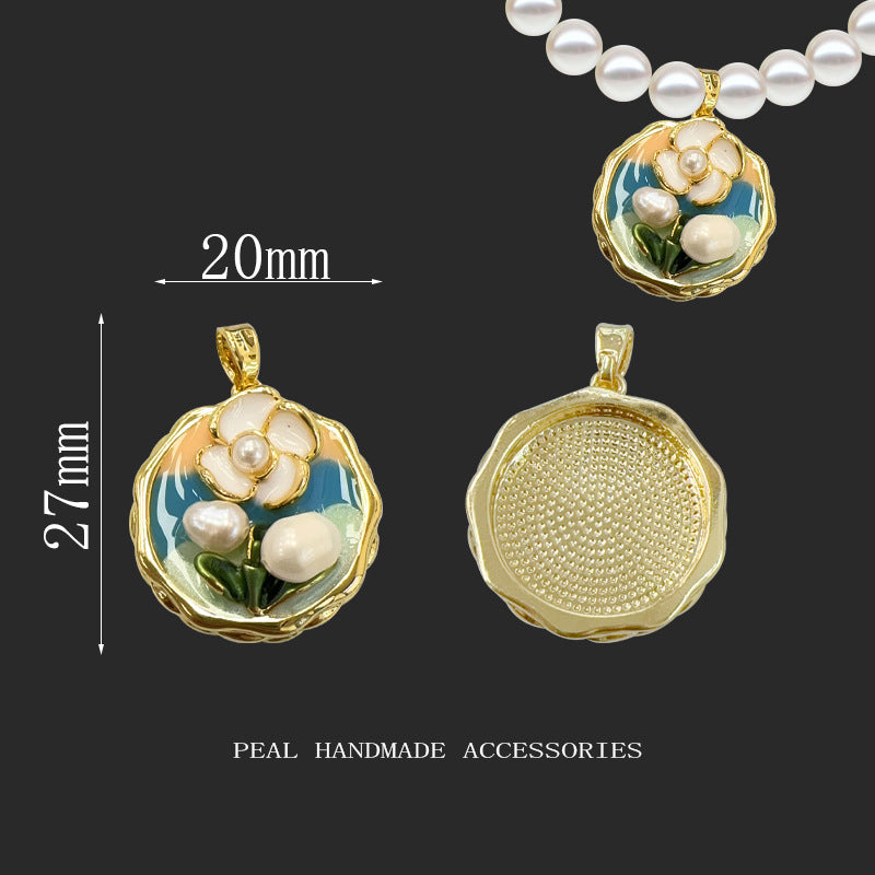 Wholesale Pearl Necklace Melon Buckle Pendant Oil Dropping Oil Painting Style Rose DIY Pearl Necklace Sweater Chain Accessories New